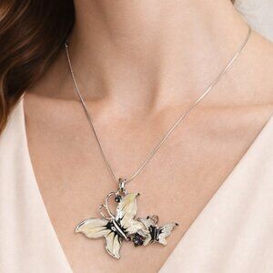 Butterfly Enamel Pendant Necklace 925 Sterling Silver Chain 18”